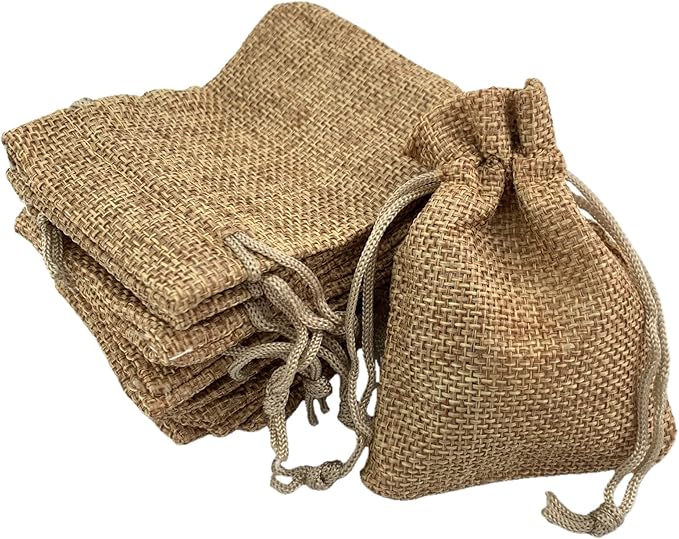 Palmhomee Pack Of 25 Burlap Gift Bags with Drawstring Linen Jewelry Pouches Wedding Hessian Jute Bags for Birthday Jewelry and Treat Pouches Party Wedding Favors Gift Art and DIY Craft (3.6x4.8 Inch, Brown)