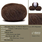 Pullu - Baby Alpaca Merino Wool Yarn Set of 3 Skeins (150 Grams) Worsted Weight - Sourced Directly from Peru - Heavenly Soft and Perfect for Knitting and Crocheting (Mocha)