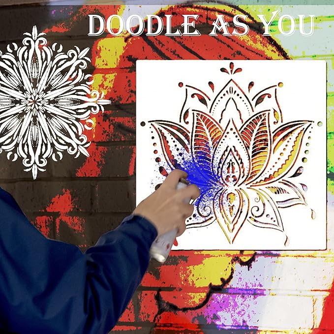 9 Pack Large Reusable Stencil Mandala Stencil Laser Cut Painting Template for Wood Wall Floor Tile Fabric Crafts Furniture Stencils Painting(12x12 Inch)