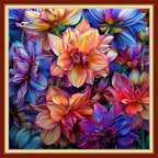 Joyhoor Stamped Cross Stitch Kits for Beginners, Needlepoint Kits for Adults, 11CT Counted Embroidery Kits-Colorful Flowers 18x18 inchs