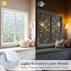 rabbitgoo Stained Glass Window Privacy Film Mosaic Pattern, Frosted Glass Window Film Rainbow Decorative Sticker, Static Cling UV Blocking Suncatcher for Home, 35.4 x 157.4 Inches