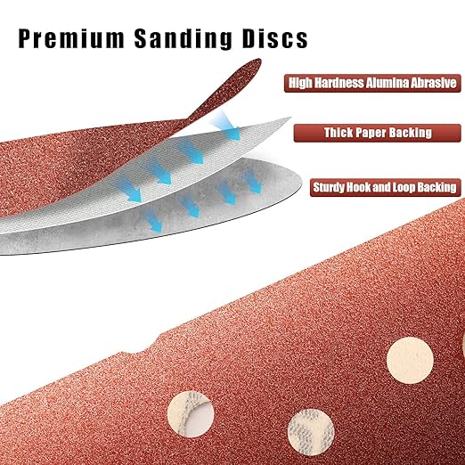 180 Grit 5 Inch Sanding Discs Hook and Loop Sandpaper, 150 PCS 8 Hole Adhesive Medium Grit Sand Paper for Random Orbital Sander