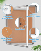 2 Pack 26"x20" Enclosed Bulletin Board, Lockable Weather-Resistant Aluminum Cork Noticeboard for School & Office, Silver Frame w/Cork