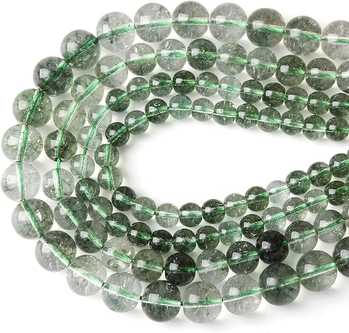 60PCS 6MM Green Crackle Phantom Ghost Crystal Beads for Jewelry Making DIY Bracelet Necklace Accessories 15" Energy Healing Power Stone Beads