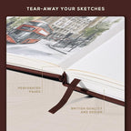Beechmore Books Square Sketchbook – 8x8 Premium Vegan Leather Bound Large Sketch Book Hardcover with 156 Thick 160gsm Perforated Ivory Pages, Blank Sketch Pad, Gift Boxed Back Pocket, Ribbon Bookmark
