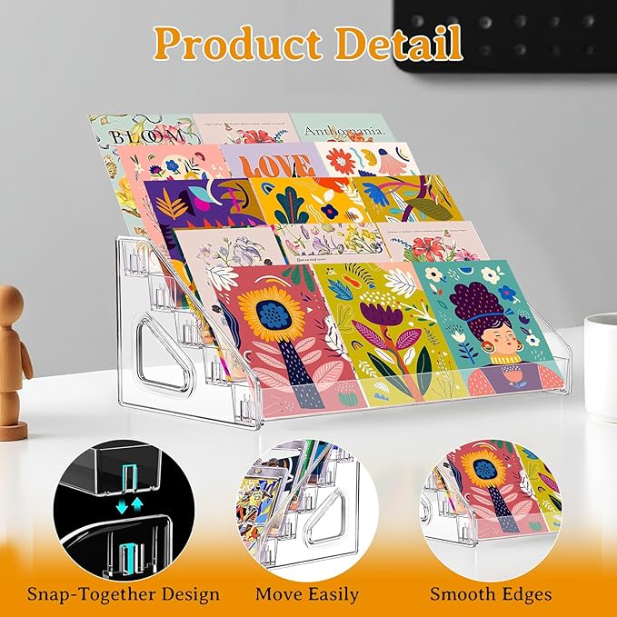 2 Pack 5 Tier Acrylic Card Display Stand, 12" Trading Card Display Rack, Clear Card Stand for PSA Cards, Baseball Cards, Sports Cards, Football Cards, Business Cards and Stickers