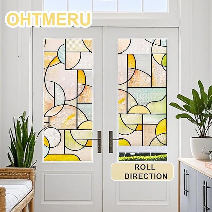 3D Stained Glass Window Privacy Film, Heat Control UV Blocking Static Cling Decorative Window Film for Bathroom,Front Door,Home Non Adhesive,35.4 x 78.7 inches Wilderness