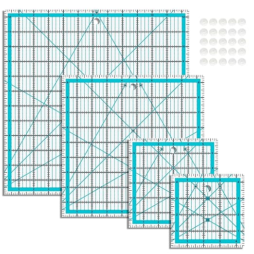 Quilting Rulers, Acrylic Quilt Ruler,4 Square Fabric Cutting Ruler (4.5""X4.5"", 6""X6"", 9.5""X9.5"", 12.5""X12.5""), Quilting Templates with Non Slip Rings. (Blue)