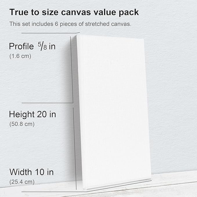 PHOENIX Long Stretched Canvas for Painting 10x20 Inch/6 Value Pack, 8 Oz Triple Primed 5/8 Inch Profile 100% Cotton White Blank Canvas, Rectangular Framed Canvas for Oil Acrylic & Pouring Art