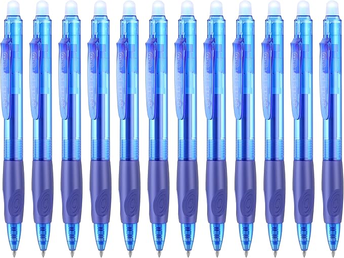 Aozora Erasable Pens Click Fine Point 0.7 mm Retractable Erasable Gel Pens for Completing Sudoku and Crossword Puzzles 12 Pack (Blue)