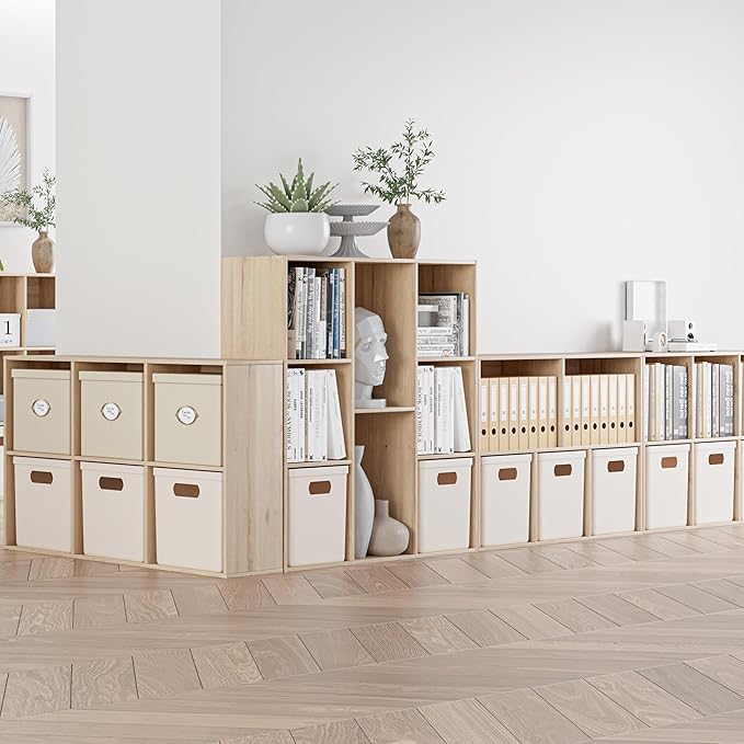 Wooden Cube Storage Organizer with Closed Back Panel, 11in Cube Shelf Opening, Bookshelf, Display Shelf,Closet Cabinet for Home and Office (White Oak, 8-Cube 35.98L*9.45W*35.91H)