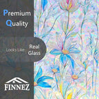 FINNEZ Window Privacy Film Stain Glass Film Flowers Rainbow Window Film Window Clings Non-Adhesive Reusable Decorative for Home（Blue Lotus，45.2 Inch x 13.1 Feet）