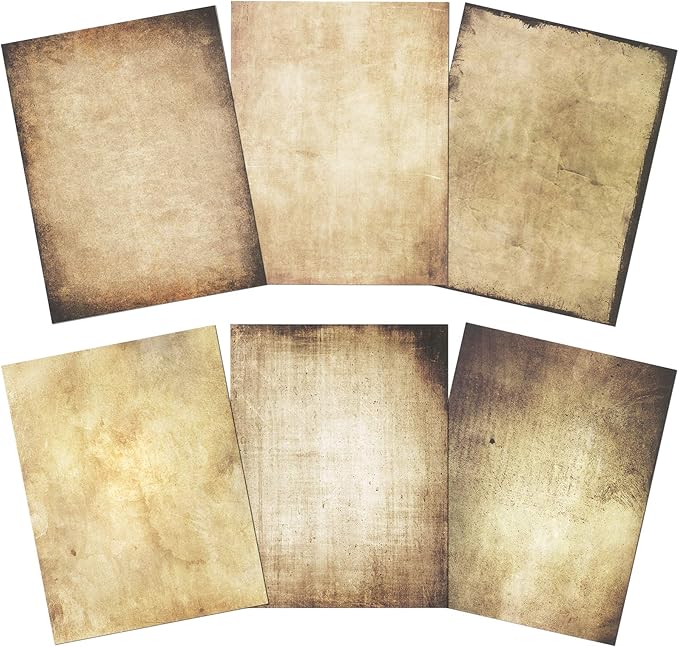 Vintage Paper, 60-Sheets Antique Paper, Letter Size, 8.5 x 11 Inches, 6 Double Sided Designs, Decorative Parchment Paper for Writing, Printing, Arts and Crafts
