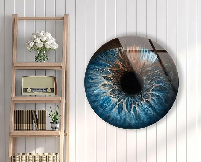 My Photostation.com 24''(60cm) Diameter Eye Round Blue Glass Wall Art Tempered Glass Printing Wall Decor Large Wall Art Wall Hangings