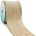 CT CRAFT LLC Tan Burlap Fabric Confetti Glitter Wired Ribbon 2.5" x 10 Yards Natural Color for Christmas Home Wedding Decor Gift Wrapping Tree Topper Bow Wreath Bouquet DIY Crafts