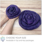 Merino Silk Luxe Tonal Designer Blend. Superfine Merino, Mulberry Silk, Tussah Silk. Top Roving for Spinning or Felting. Regal Amethyst 1oz