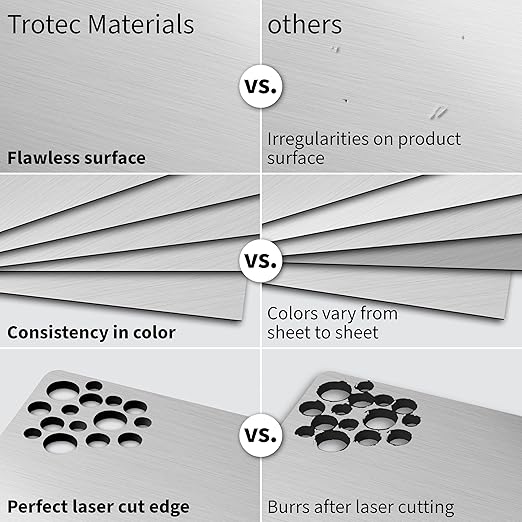 Trotec | Metallic Looking Acrylic Sheet | 12"x24"x1/16, 4 Pcs | Brushed Aluminum/Black | Metallic Finish - Scratch Resistant for Laser Engraving & Cutting,Printing,Glowforge,Name Plate | USA Made