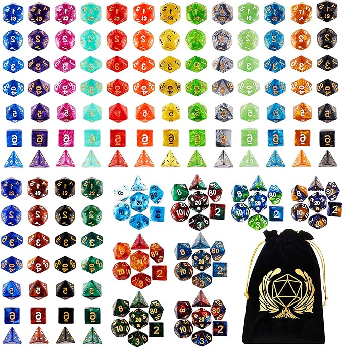 Coyeekn DND Dice Set, 25 x 7 (175 Pieces) Polyhedron Dice 25 Colors Dice for Dungeons and Dragons Tabletop Role-Playing Games with 1 Large Flannel Bag