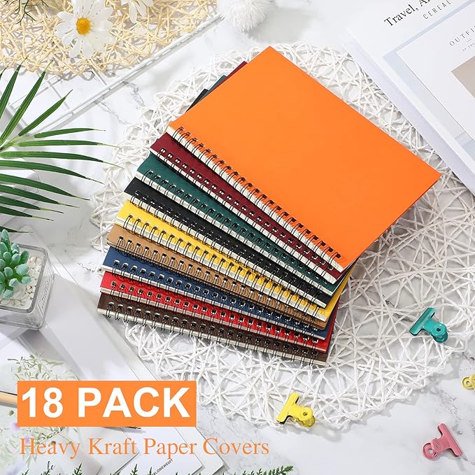 Yahenda 18 Pcs Spiral Notebook Bulk A5 Journal Lined 8.3'' x 5.5'' Writing Composition Paper Small Notepad Subject Notebook for Students Office Business Back to School Supplies (Multi Color)