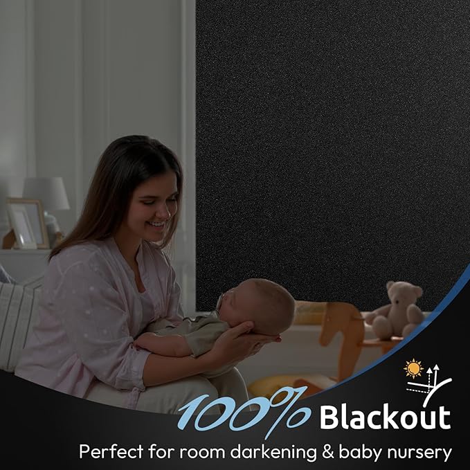 rabbitgoo Blackout Window Film, Sun Heat Blocking Privacy Cover for Glass, Removable Opaque Room Darkening Dark Black Out Window Covers Tint Shades for Home Day Sleep Light Blocker 29.5 x 118.1 Inches
