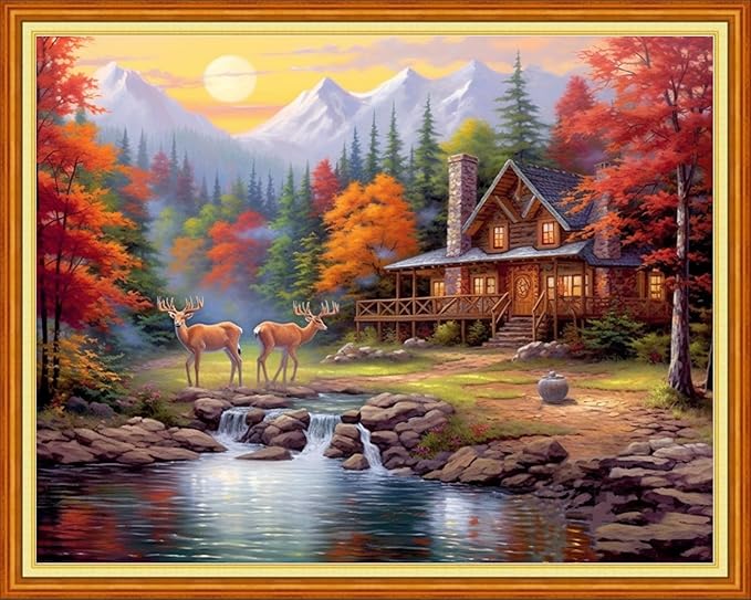 DMCVIVR Stamped Cross Stitch Kits for Adults Beginners Embroidery Kits 11CT Needlepoint Kits Cross Stitch Patterns Embroidery Patterns-Lucky Deer 16x20 inch