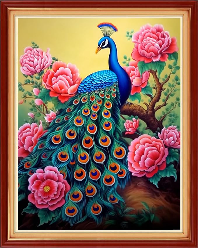 Funchey Stamped Cross Stitch Kits, DIY Cross Stitch Pattern for Adults Beginners Needlepoint Kits Embroidery Kit Arts and Crafts 11CT-Peacock Flowers 16x20 inch