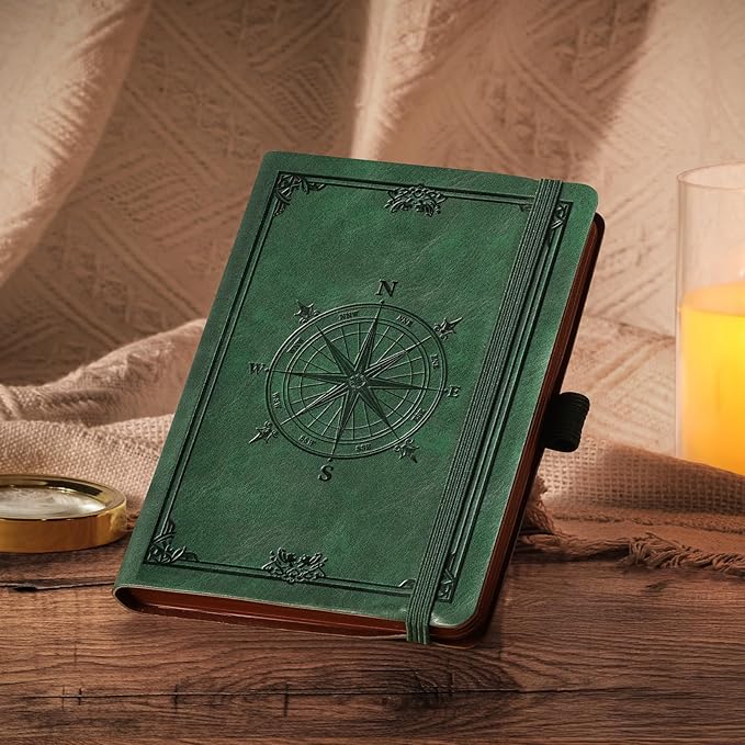 AHGXG Small Lined Pocket Journal Notebook for Men - 256 Numbered Pages College Ruled B6 Mini Journal, Vintage Soft Leather Hardcover, 80gsm Paper, for Women Work Office School, 4.1'' X 5.7''- Dark Green