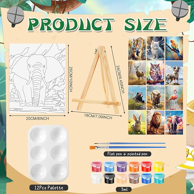 Zhanmai 12 Pack Pre Drawn Canvas for Painting Sip and Paint Kit 8" x 10" Paint Party Set Canvas Painting Pre Printed Canvases for Party Favor DIY Virtual Adult's Date Night(Animals)