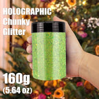 Holographic Chunky Glitter, 5.64oz/160g Extra Fine Glitter Powder Mixed Chunky Flake, Iridescent Sequins Bulk for Nail Art, Crafts Epoxy Resin, Festival Glitter for Party Decor (Dazzling Green)