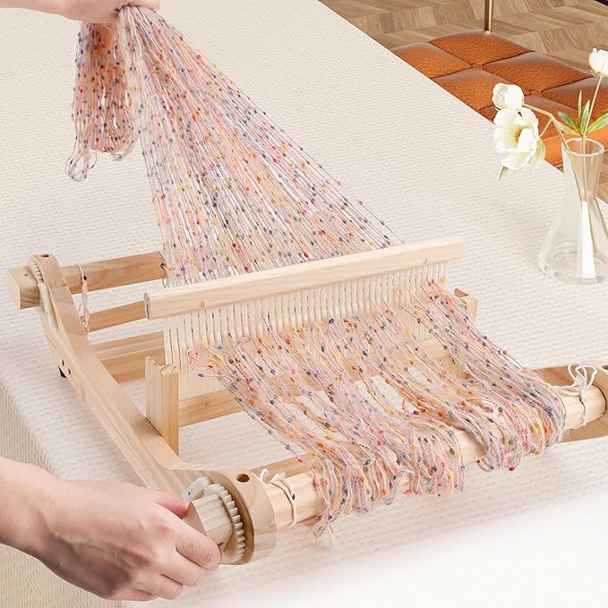 PURCOULEUR 12 Inches Rigid Heddle Loom, Wooden Weaving Loom for Adults, Multi-Craft Frame Loom for Beginners, Threads Warping Frame with Pegs and Yarn Stand, Weaving Loom Kit with Heddle Shed Stick