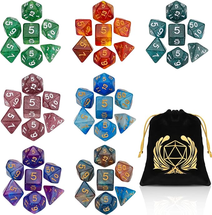 Coyeekn 7 x 7 DND Dice Set, (49 Pieces) Polyhedron Dice for Dungeons & Dragons RPG MTG DND Tabletop Game with 1 Pouch