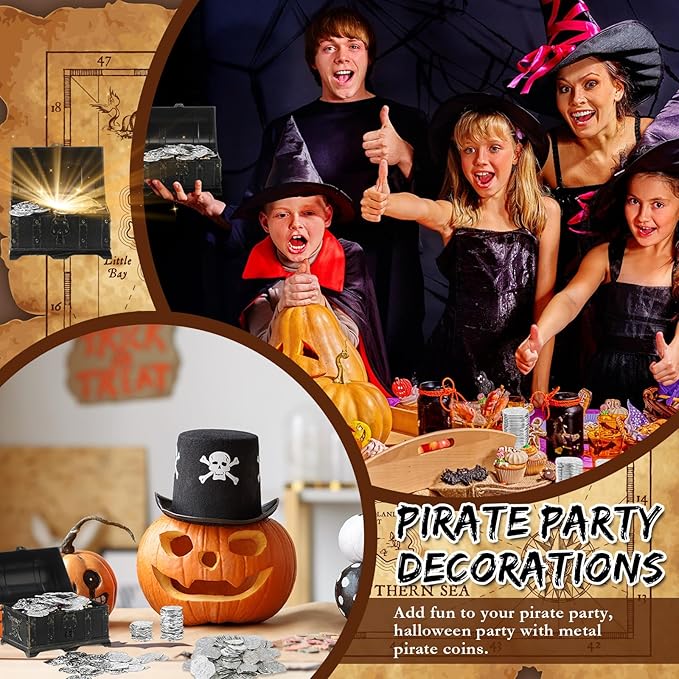 Hanaive 100 Pcs Pirate Coins Plastic Kids Fake Play Coins Replica Spanish Doubloons for Pirate Party Treasure Chest Board Games Tokens Toys Cosplay St. Patrick's(Silver)