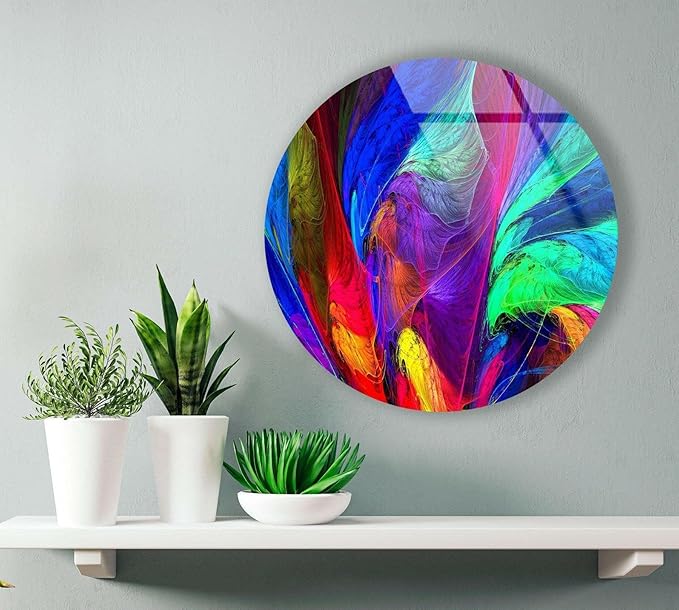My Photostation.com 39,4''(100cm) Diameter Neon Colors Abstract Round Glass Wall Art Tempered Glass Printing Wall Decor Large Wall Art Wall Hangings