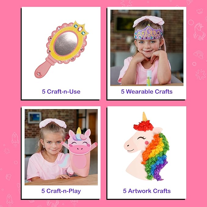 Craftikit® 20 Award-Winning Princess & Unicorn Crafts for Kids Ages 3-10 Years, All-Inclusive Toddler Arts and Craft Kits for Kids, Fun Toddler Craft Box for Girls in Preschool