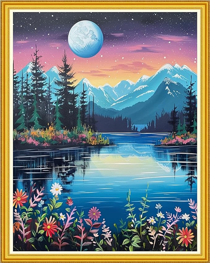 Magxvouy Cross Stitch Kits Stamped Full Range of Embroidery Kits,Cross Stitch Patterns Needlework Kits for Beginners 11CT Printed Kits&Night View 16x20 inch