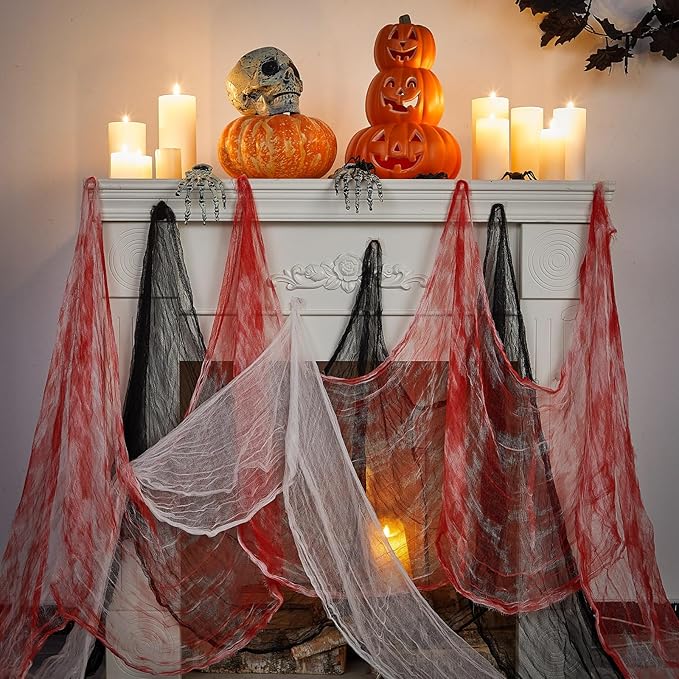 Boao Halloween Cheese cloth 85 x 197 Inch White Black and Bloody Cheesecloth Roll for Crafts Large Cotton Muslin Gauze Fabric for Halloween Outdoor & Indoor Spooky Decoration