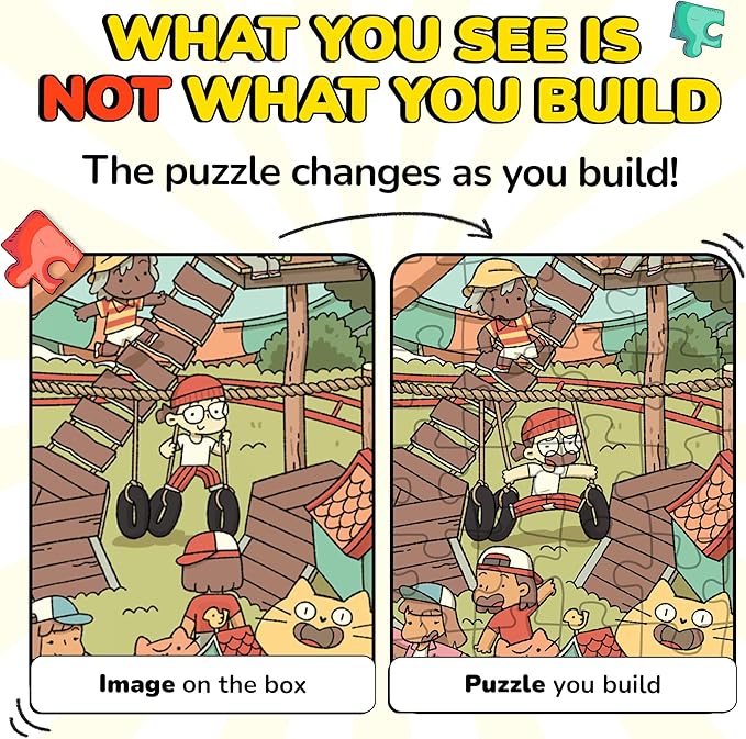 Odd Pieces Jigsaw Puzzles 1000 Pieces - Magic Mystery Story Secret Ending Puzzle - Perfect Game Night for Adults & Kids - Animal Park Theme Challenging (Snack Attack 3)