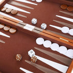 Backgammon Set - Classic Board Game with Premium Leather Case - Portable Travel Strategy Backgammon Game Set for Adults, Kids - Suitable as (15inch, Brown)