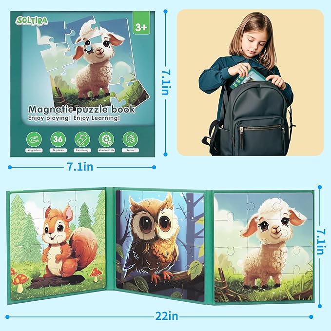 Puzzles for Kids Ages 3-5 2PK-72PCS-6 Animal Themes Magnetic Puzzles for Kids 4-6 Travel Puzzle for Airplane/Car/Road Trip/Gift Toys for 3 4 5 6 Year Old Girls and Boys
