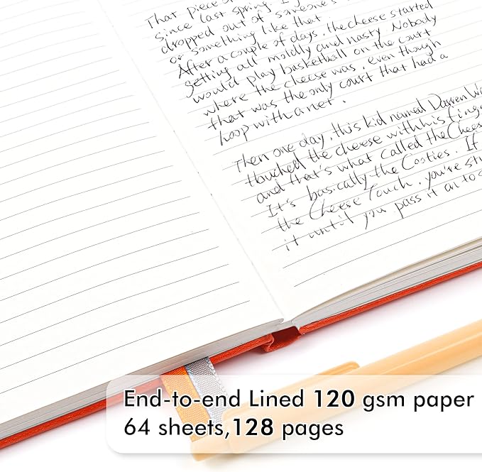 5 Pack Journal Notebook Bulk for School, Feela Hardcover Business Notebooks Classic Ruled Lined Journals with Pen Holder for Work Note Taking, with 5 Black Pens, 120 GSM, 5.1”x8.3”, A5, Orange