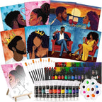 Cholemy 36 Pcs Paint and Sip Kit for Adults 8''x10'' Pre Drawn Canvas for Painting DIY Afro Acrylic Painting Kit Wood Easel Brushes Date Night Bulk for Christmas Party Gifts(Couple)