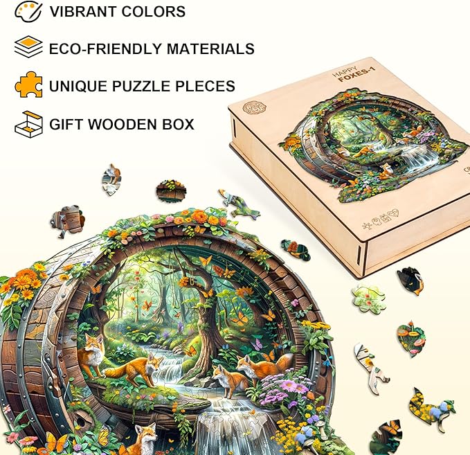 Wooden Puzzles for Adults, Fox Wooden Jigsaw Puzzle for Adults, 440 PCS Unique Animal Shape Wood Puzzles Adult, Birthday Party Gifts for Friends & Family Leisure Time Game Home Decor (XL-17.3*16.6in)