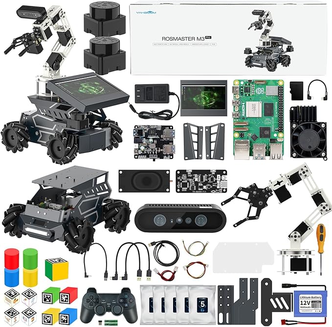 Yahboom Raspberry Pi 5 16GB RAM with ROS2 Robot Kit,6DOF Robotic Arm,7-inch Display,Supports Large Language Models,Ubuntu 22.04. AI Vision Materials