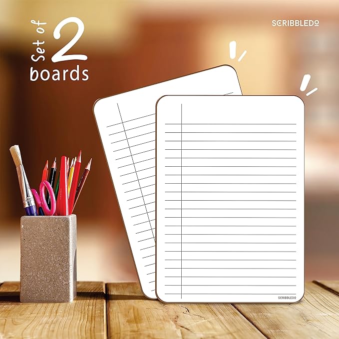 SCRIBBLEDO Dry Erase 5"x7" Mini Notebook College Ruled Lined Board 2 Pack Reusable Erasable Writing Note Pad Lapboard Blank Whiteboard on Reverse for Desk