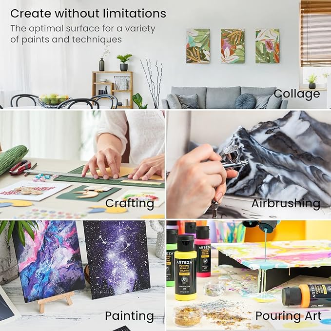ARTEZA Canvas Boards for Painting, 12 x 12 Inches, Pack of 14, Blank White Square Canvas Panels for Acrylic, Oil and Gouache Painting