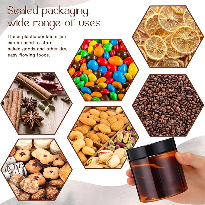 SATINIOR 12 Pack 8 oz Plastic Container Jars with Lids Round Clear Travel Cosmetic Container Slime Jars for Toiletries, Lotion, Cream, Ointments, Makeup, Rhinestone, Samples, Kitchen Storage(Amber)