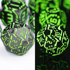 Metal DND Sci-fi Dice Set 7PCS Luminous Green Stripe Polyhedral Dice for Dungeons Dragons RPG Role Playing Game, Glitter D and D Dice with Gift Box D6 D8 D10 D12 D20