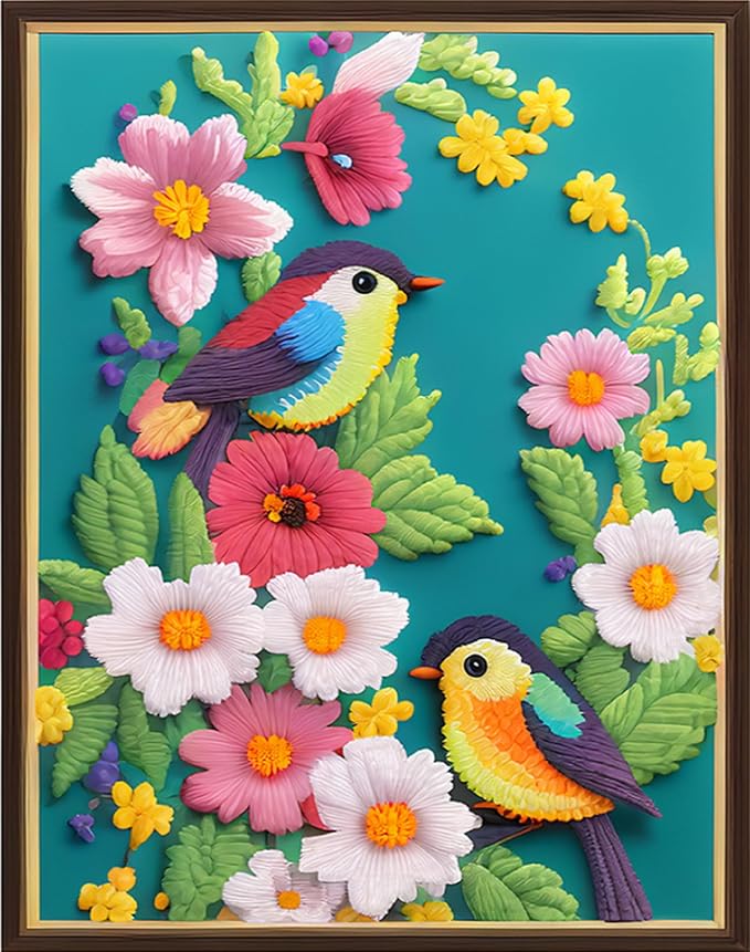 Dimensean Stamped Cross Stitch Kits Full Range of Embroidery Patterns Starter Kits for Beginners Adult or Kids DIY Cross Stitches Needlepoint Kits 11CT-Flower Bird 15.7x19.7 inch