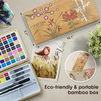 Watercolor Paint Set,100 Colors in Nature Bamboo Box,Portable Water Colors Kit with Papers and Brush Pens,Great for Kids Adults Beginners & Professionals