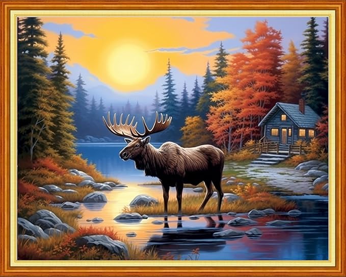 DMCVIVR Stamped Cross Stitch Kits for Adults Beginners Embroidery Kits 11CT Needlepoint Kits Cross Stitch Patterns Embroidery Patterns-Sunrise Cattle 16x20 inch